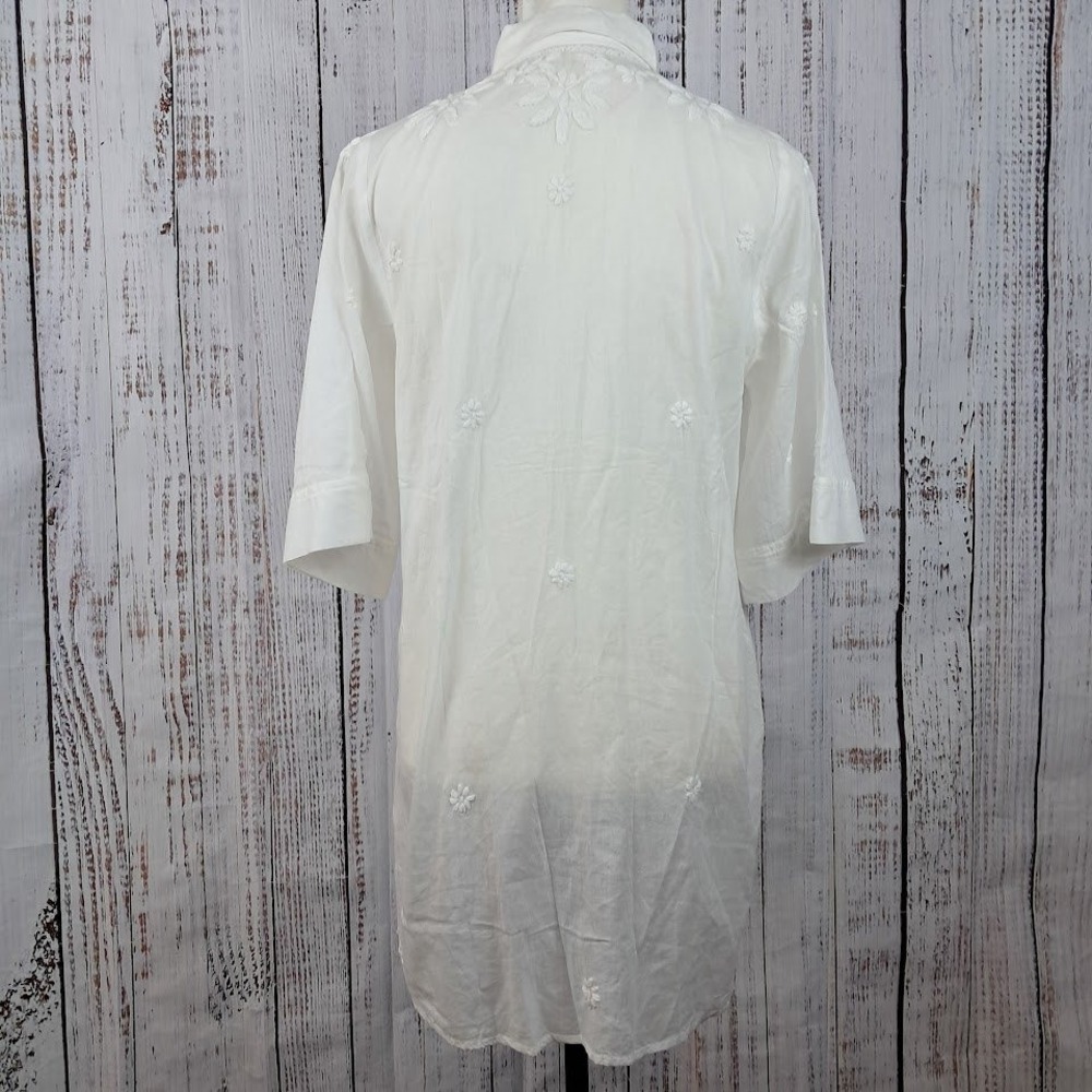 Novica S Chikankari Embroidered White Cotton Button‎ Front Blouse India Boho - Picture 6 of 9
